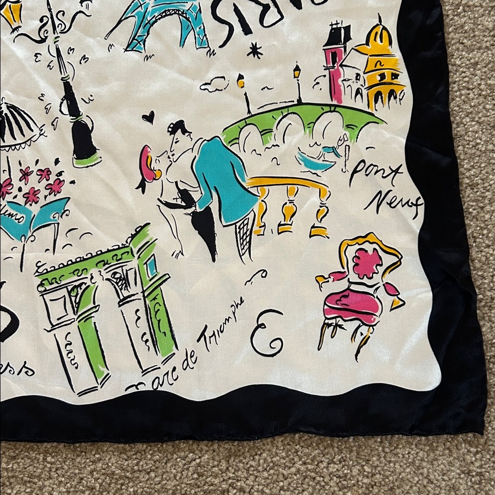 NWT 100% Silk Express Paris Landmark Printed 19” x 19” scarf - Picture 3 of 6